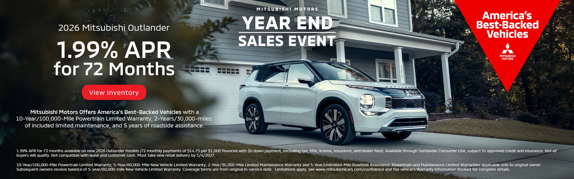 2026 Outlander 1.99% APR for 72 months